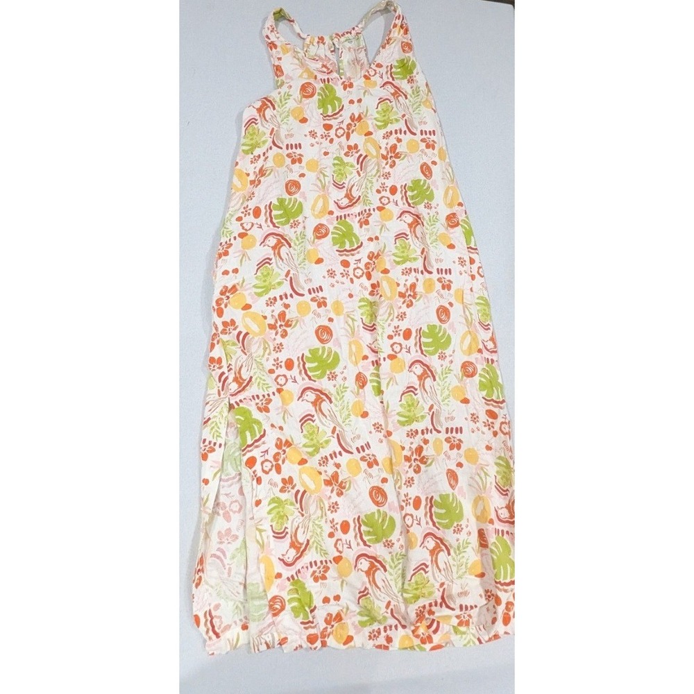 Maxi Dress Womens L Multicolor Excellent Tropical Parrot Print Slits